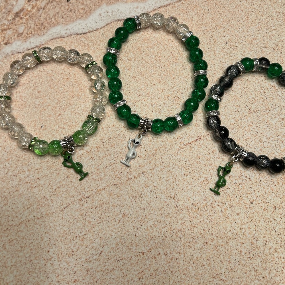 Funky Alien charm stretch Beaded Charm Bracelets